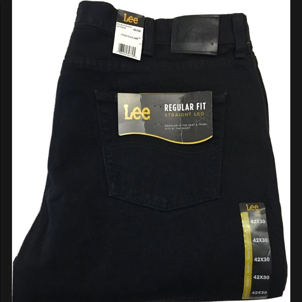 LEE Men Regular Fit Straight Leg Jeans Black 42 x 30
